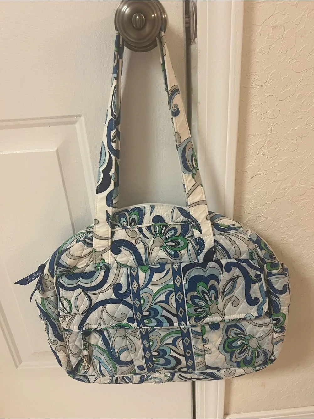 Vera Bradley Quilted Floral diaper Bag with changing pad in Blue, Green & Cream